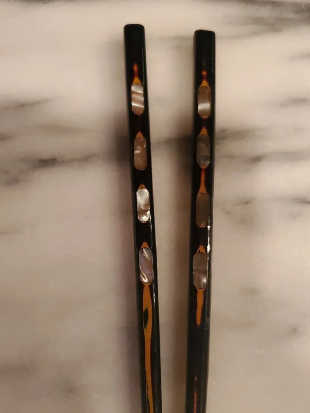 Japanese Black Lacquered Mother Of Pearl/Abalone Chopsticks